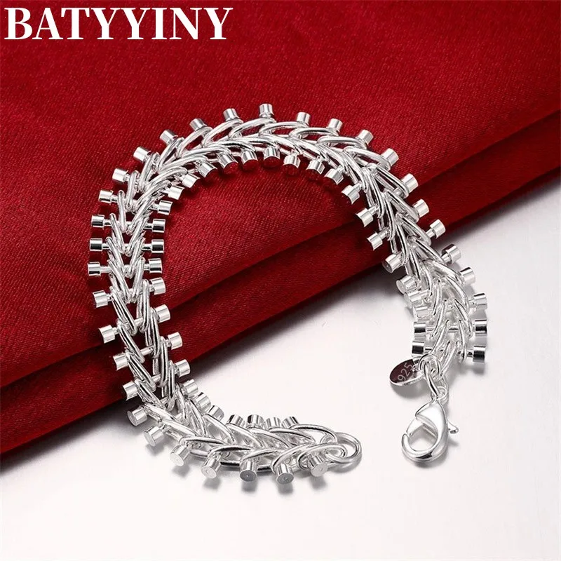 

BATYYINY 925 Silver 8 "Fishbone Bracelet For Men And Women Stylish Wedding Charm Jewelry Gift
