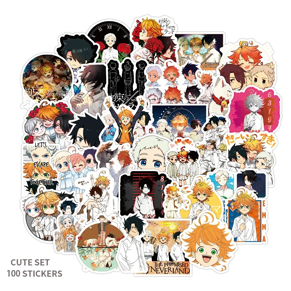 

100/Pcs The Promised Neverland Stickers Anime Decal For Refrigerator Fridge Skateboard Laptop Luggage Pegatinas Graffiti Toy