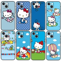 cartoon hello kitty funny for apple iphone 13 12 11 pro max mini xs max x xr 6 7 8 plus 5s se2020 soft silicone black phone case