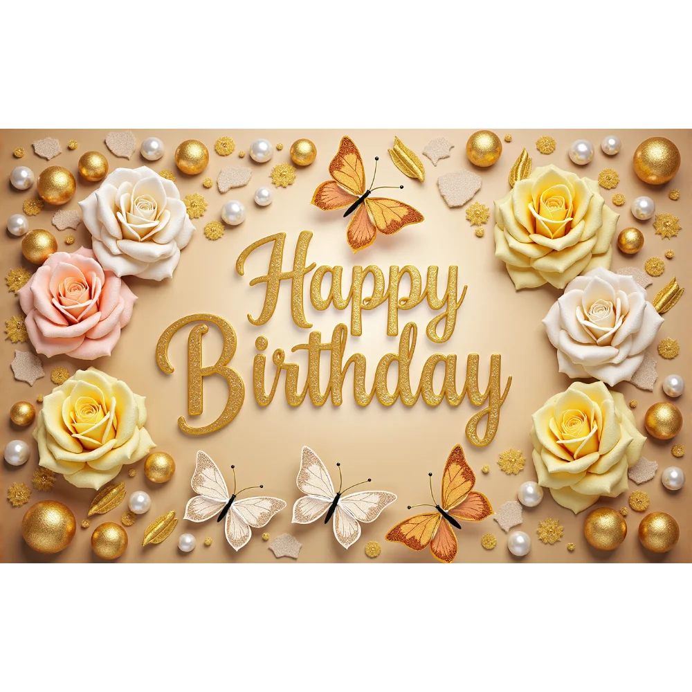Баннер с днем рождения бабочка роза золотая тема украшение для дня фон флаги