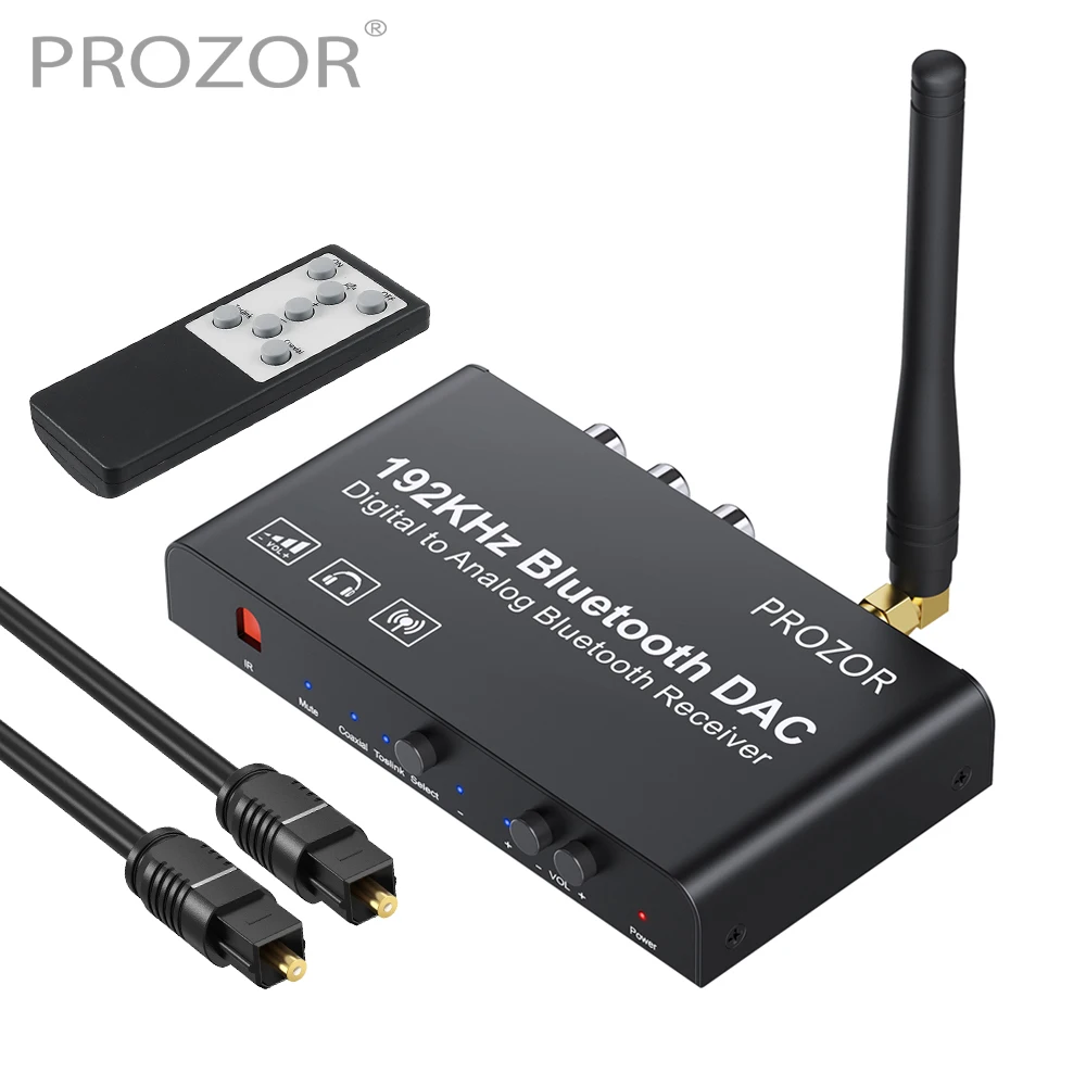 PROZOR DAC Converter Built-in Bluetooth-Compatible Receiver 192kHz DAC with IR Remote Control Digital Coaxial Toslink to L/R RCA