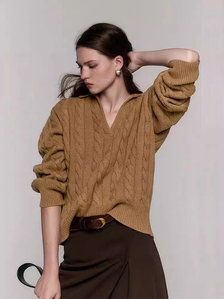 Винтажный женский свободный стильный свитер из 100% шерсти с французским большим