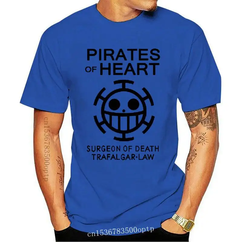 

Футболка мужская с логотипом пиратского сердца, хлопковая рубашка с логотипом аниме Trafalgar Law, цельный топ для взрослых