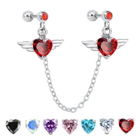 top crystal heart star wing helix cartilage earring surgical steel chain piercing stud earrings tassel earrings ear jewelry 16g