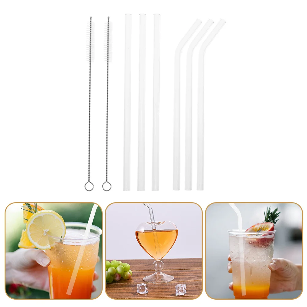 

1 Set High Borosilicate Heat Resistant Glass Straws With Brushes Drinking Straws