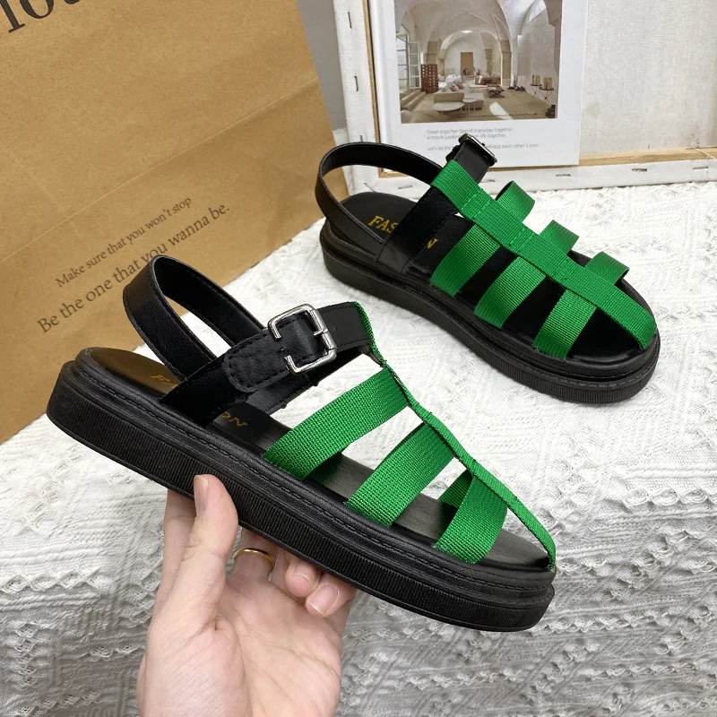 

Women's Sandals 2023 Summer Roman Hollow Closed-toe Women Platform Sandals Vintage Outdoor Ankle Strap Beach Shoes for Women
