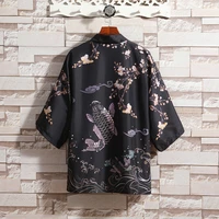 black kimono cardigan women men chinese male yukata mens haori japanese wave carp print coat traditional japan shirt clothing