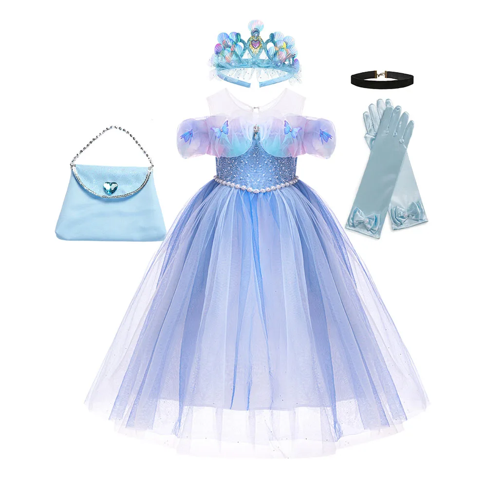 Disney Girl Princess Dress for Kids Sequins Pearl Cinderella Costume 3D Butterfly Luxury Gradient Birthday Carnival Party Gowns