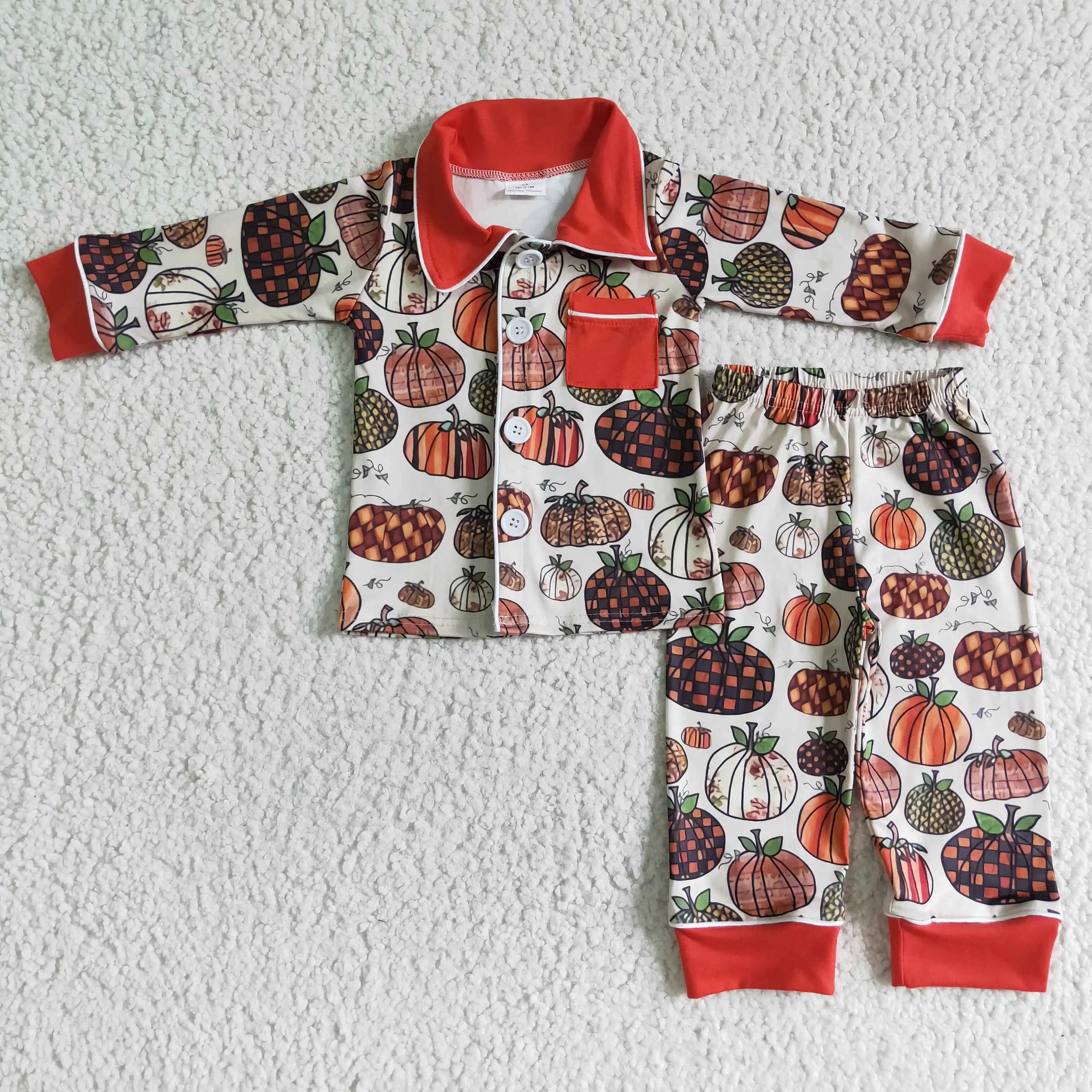 

BLP0007 boy pumpkin pattern pajamas set halloween kids turn-down collar top and pants outfit