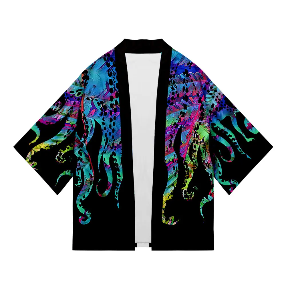 Plus Size Legged Fish Print 2023 Summer Chic Loose Japanese Streetwear Cardigan Women Men Harajuku Kimono Cosplay Top Shirt Yuka