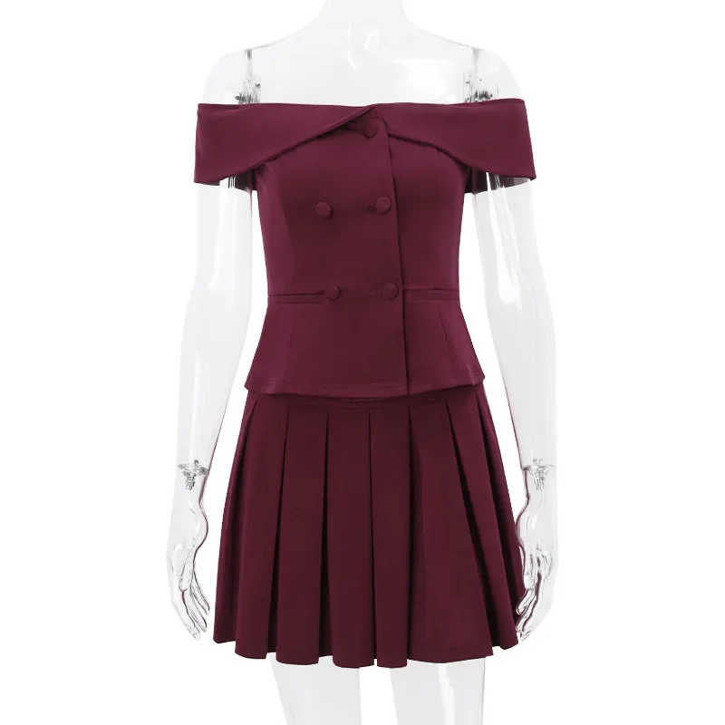 Женский Летний Комплект Из Двух Предметов Двубортное Платье Топ С Открытой