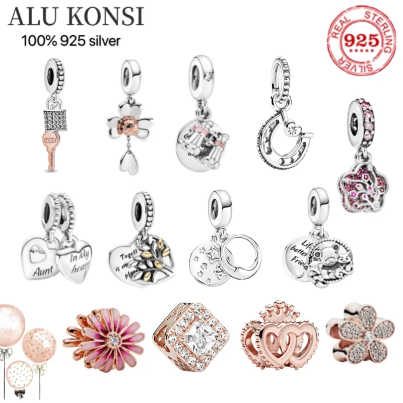 

925 Sterling Silver Metal Beads pendant Family flower Charm fit Original Pan charms Silver 925 Bracelet Genuine Gifts