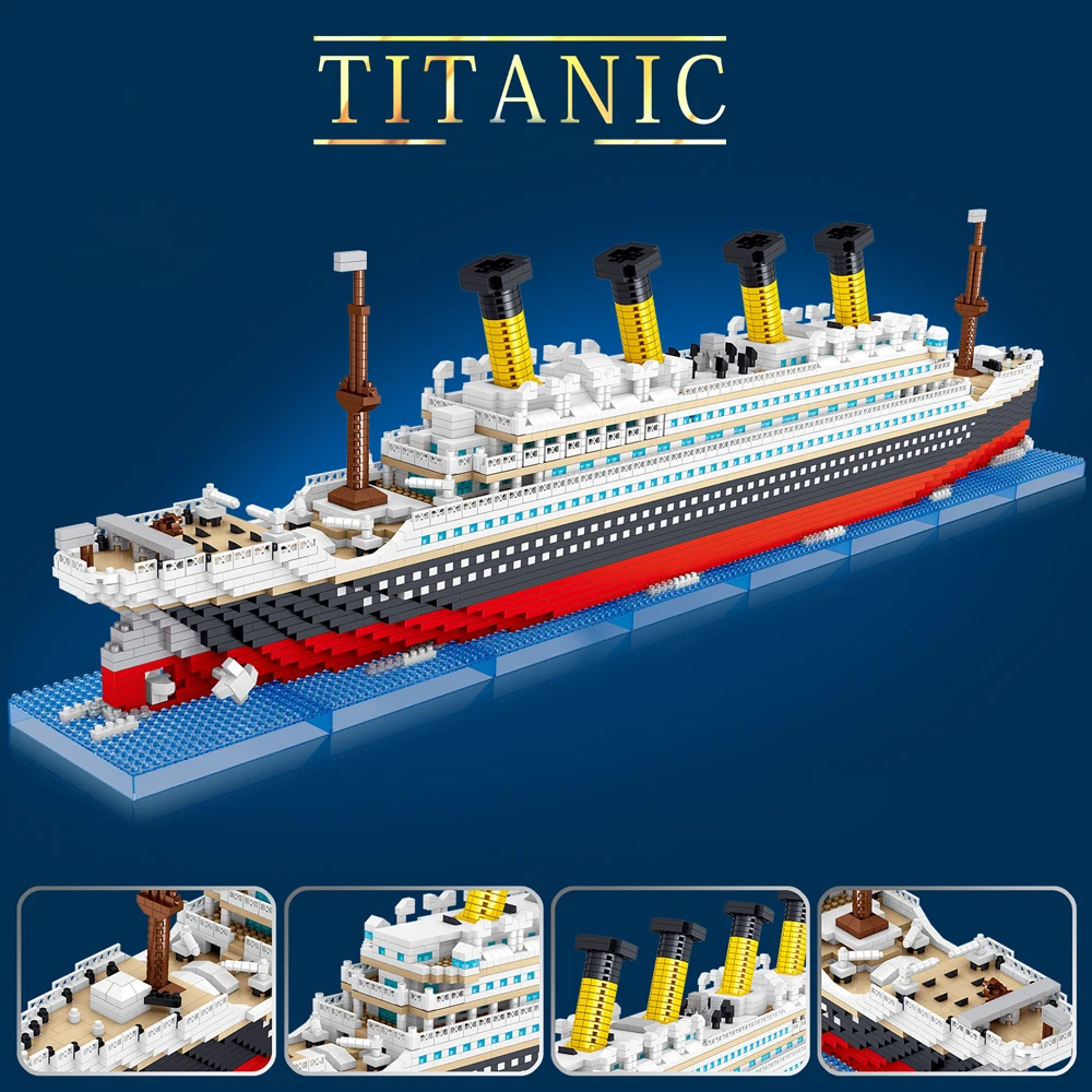 

KNEW BUILT Cruise Titanic Model Decoration Ocean Ship Building Blocks Toys Kits Microblock Bricks for Adults Iceberg Boat Girl