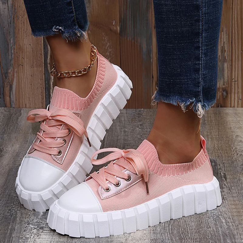 2022 New Spring Women's Shoes Fashion Shoes Casual Comfortable Mesh Breathable Single Shoes Lace-up Women's Vulcanized Shoes