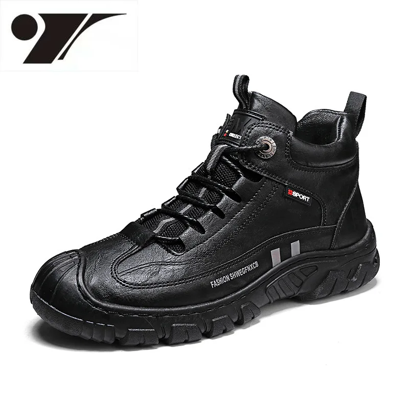 

Мужская обувь, зимняя новая модная Уличная Повседневная обувь, нескользящие спортивные походные ботинки с круглым носком, высокие ботинки ...