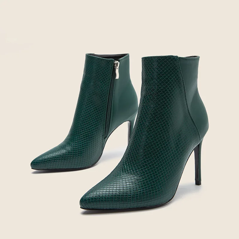 Brand Women Ankle Boots Pointed Toe Stone Pattern PU Sexy High Heels Boots Ladies 9cm Pumps Party Spring/Autumn Chelsea Boots