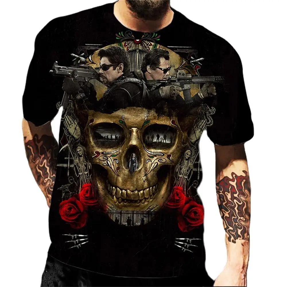 3D Domineering Skull Pattern T Shirt For Men Loose Crew Neck Short Sleeve Comfortable coolness Material Street Trend Clothing