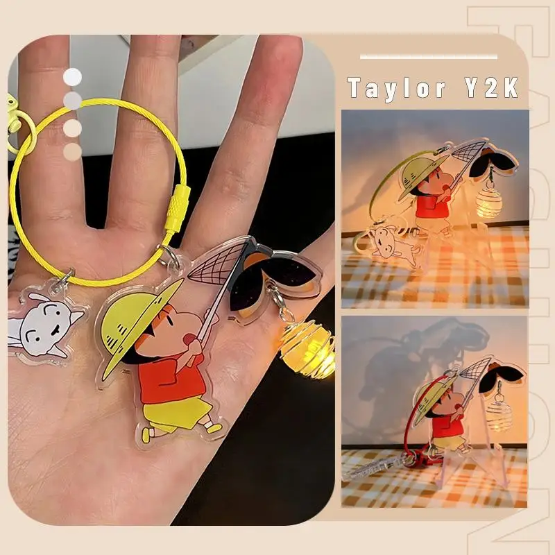 

Kawaii Crayon Shin-Chan Nightlight Keychain Anime Cartoon Acrylic Emergency Light Firefly Bookbag Car Hanger Halloween Gift