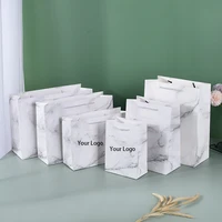 100/500Pcs Custom Logo Gift Paper Packing Bag Craft Personalization Business Shopping Marble Clothes Wedding Large Packaging