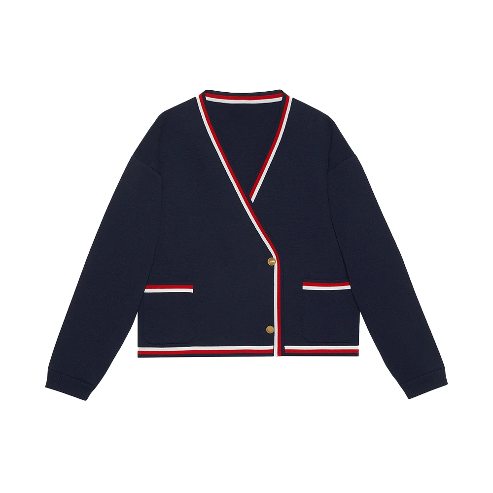 

WFMS MS тёмно-синий полосатый шерстяной кардиган # wfms0002