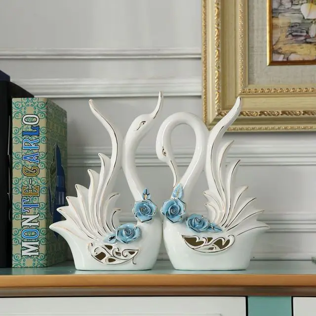 

Feng shui Ceramic Couple Swan Ornaments Wedding Gifts Home Livingroom Desktop Figurines Crafts Store Cafe Table Furnishing Decor