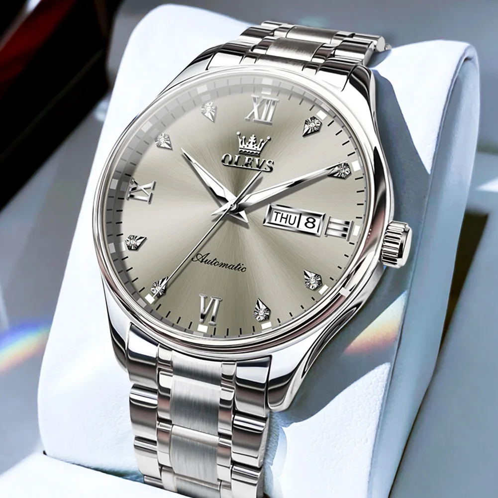 OLEVS Деловые часы для мужчин лучший бренд серебристо-серые стальные