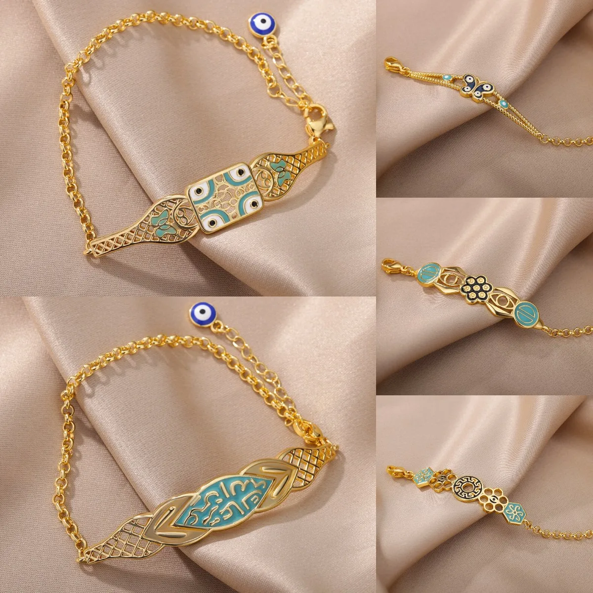 

Boho Vintage Hollow Evil Eye Butterfly Bracelet Women Men Golden Enamel Blue Chic Lucky Demon Eye Bracelets Christmas Jewelry