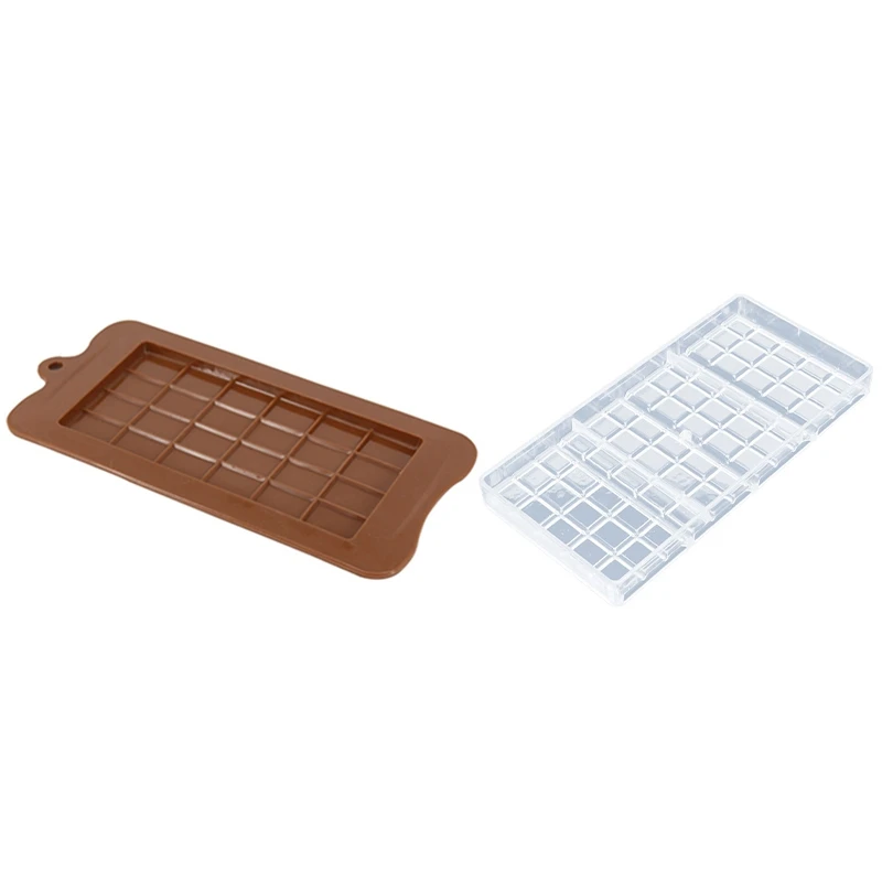 

2Pcs Mold: 1Pcs Candy Mould Break Apart Bar Chocolate Mold Chocolate DIY Pastry Tools & 1Pcs 24 Cavity Square Silicone Mold Bake