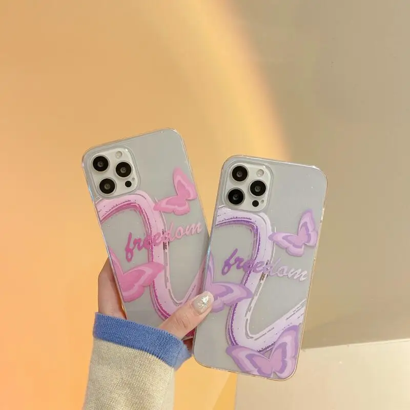 

INS Premium Sequins Butterfly Phone Cases For iPhone 13 12 11 Pro Max XR XS MAX 8 X 7 SE Lady Girl Fashion Anti-drop Clear Shell