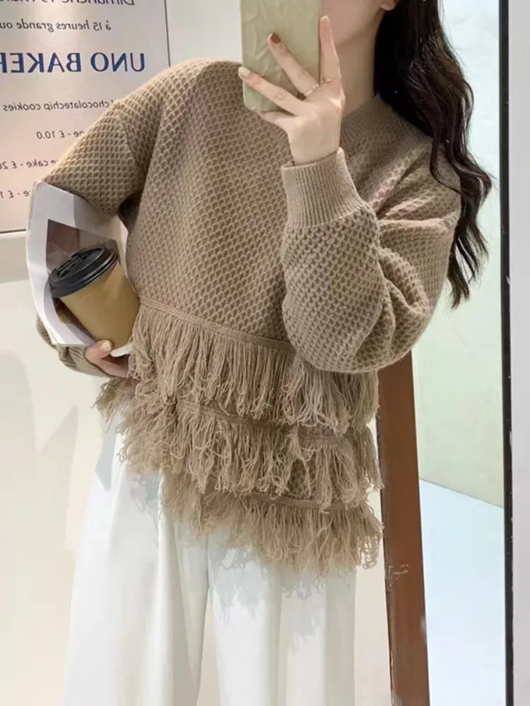 

Y2k Solid Sweet Pullovers Women's Clothes O-neck Tassel Casual Jumper Sueter Mujer Fashion Korean Knitting Sweater Tops Female