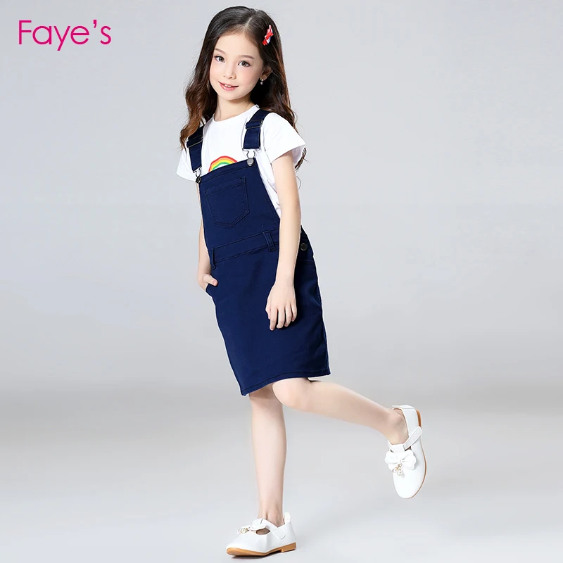 Baby Girl Dresses 4-12Y Clothes Overalls Denim Pinafore Dungarees Dress Summer for Girls Kids | Детская одежда и обувь