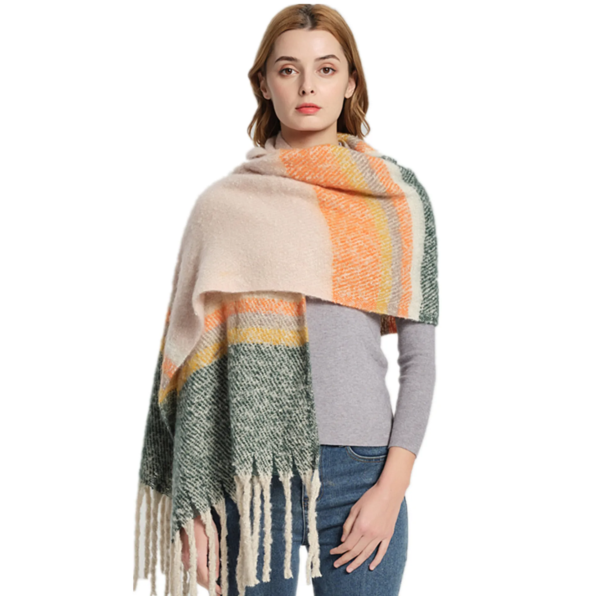 

CHENKIO Women's Fashion Shawl New Autumn and Winter Woven Thickening Ring Yarn Thick Tassel Color Matching Scarf Scarves Scarf