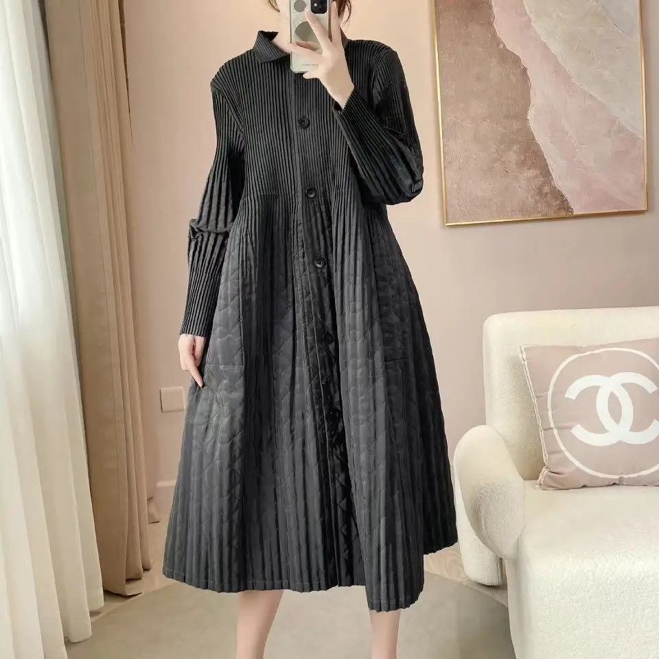 Pleated 2023 Autumn/Winter New Cotton Coat Mid length Trench Collar  winter  winter clothes women  coat
