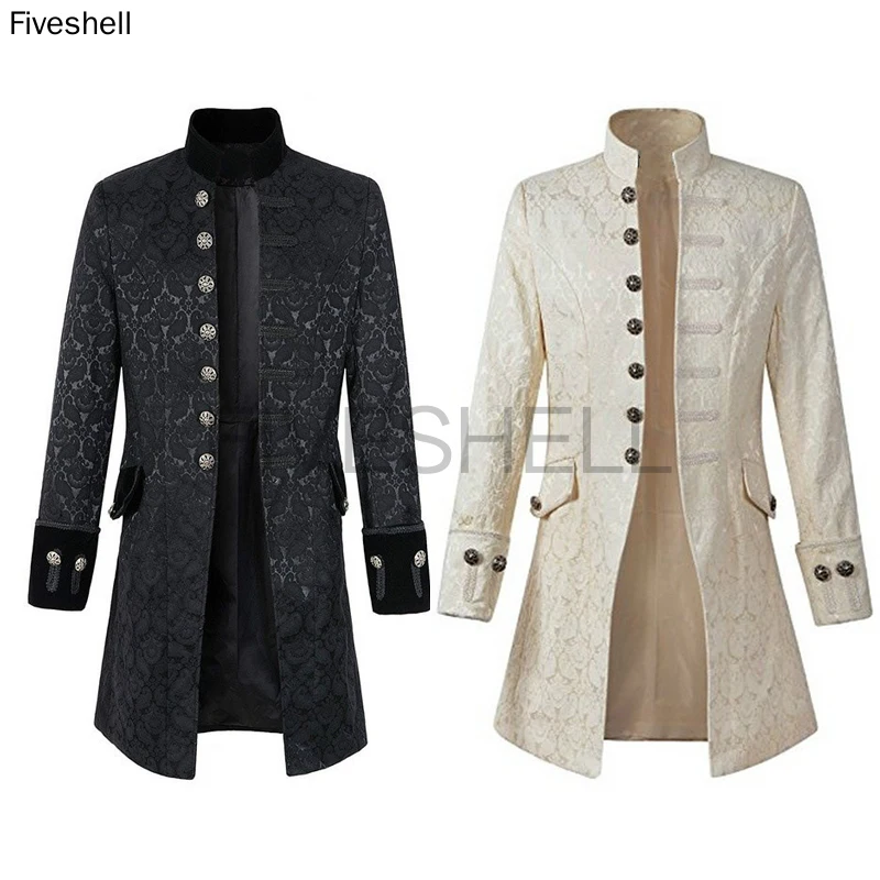 

Men's Medieval Slim Collar Jackets Halloween Vicking Retro Uniform Coat Solid Color Breasted Coat Stage Props Cosplay Costume