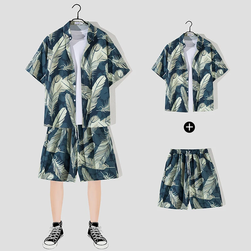 Men Beach Clothes 2 Piece Set Summer Quick Dry Hawaiian Shirt Shorts Set Men Fashion holidays Printing Casual travel Outfits