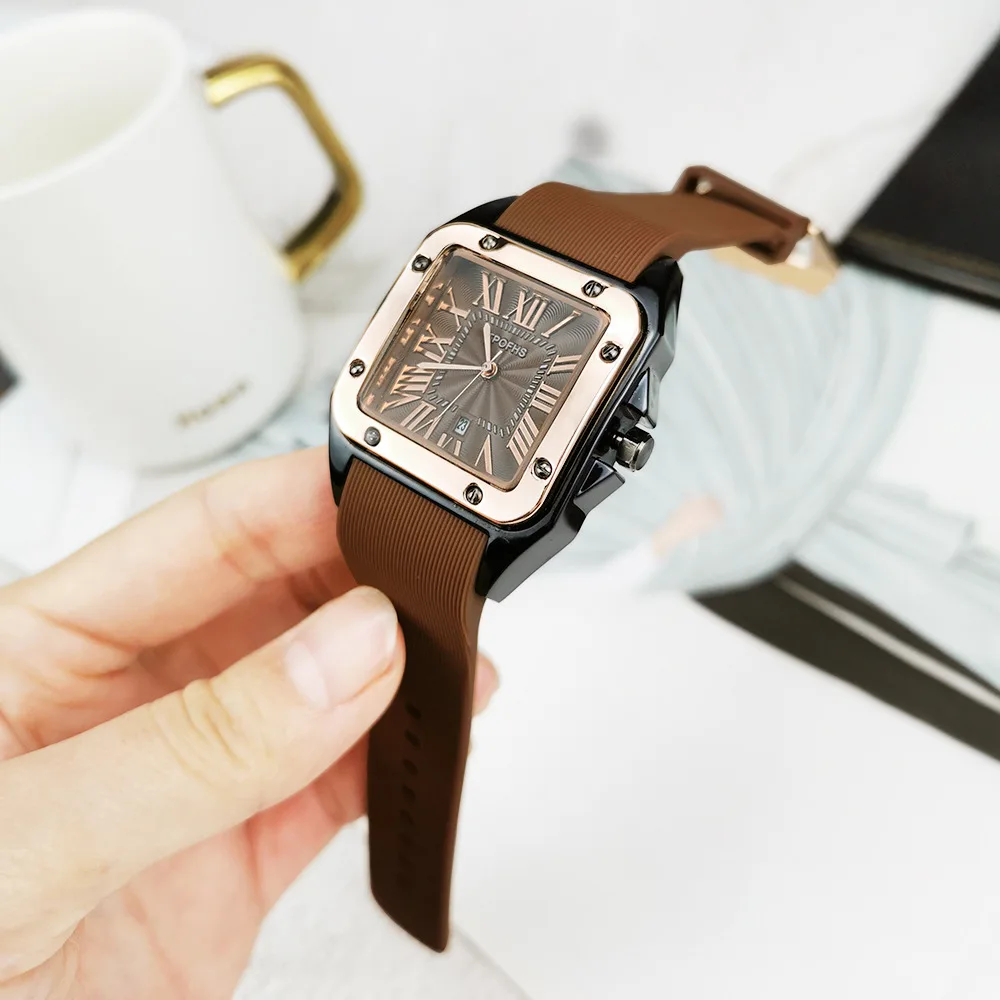 China Quartz Movement  Roman Square Watches  Fashion Wristwatch Ladies Rose Gold Watches Gift For Girlfriend Men Clock Female