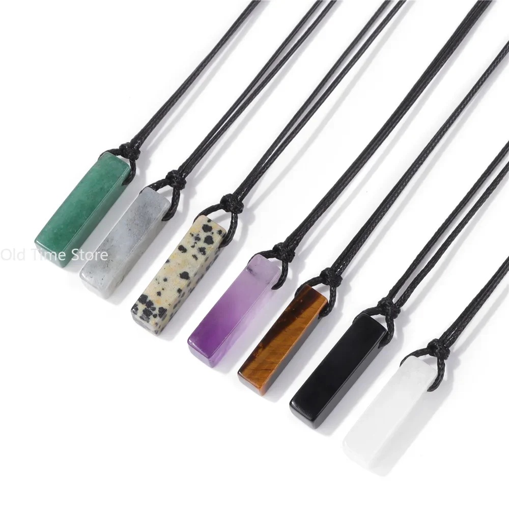 Ожерелье с подвеской из натурального камня прямоугольной формы