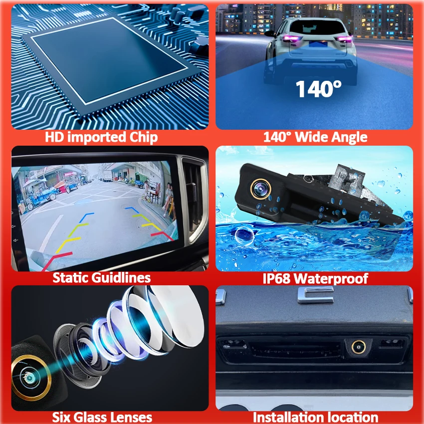 Золотая автомобильная камера заднего вида на ручке багажника для VW Volkswagen Passat Golf