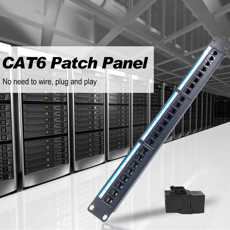 

Cat6 Patch Panel 24 Port Cabinet Rack Pass-through RJ45 Network Cable Adapter Keystone Jack Modular Distribution Frame 19in 1U