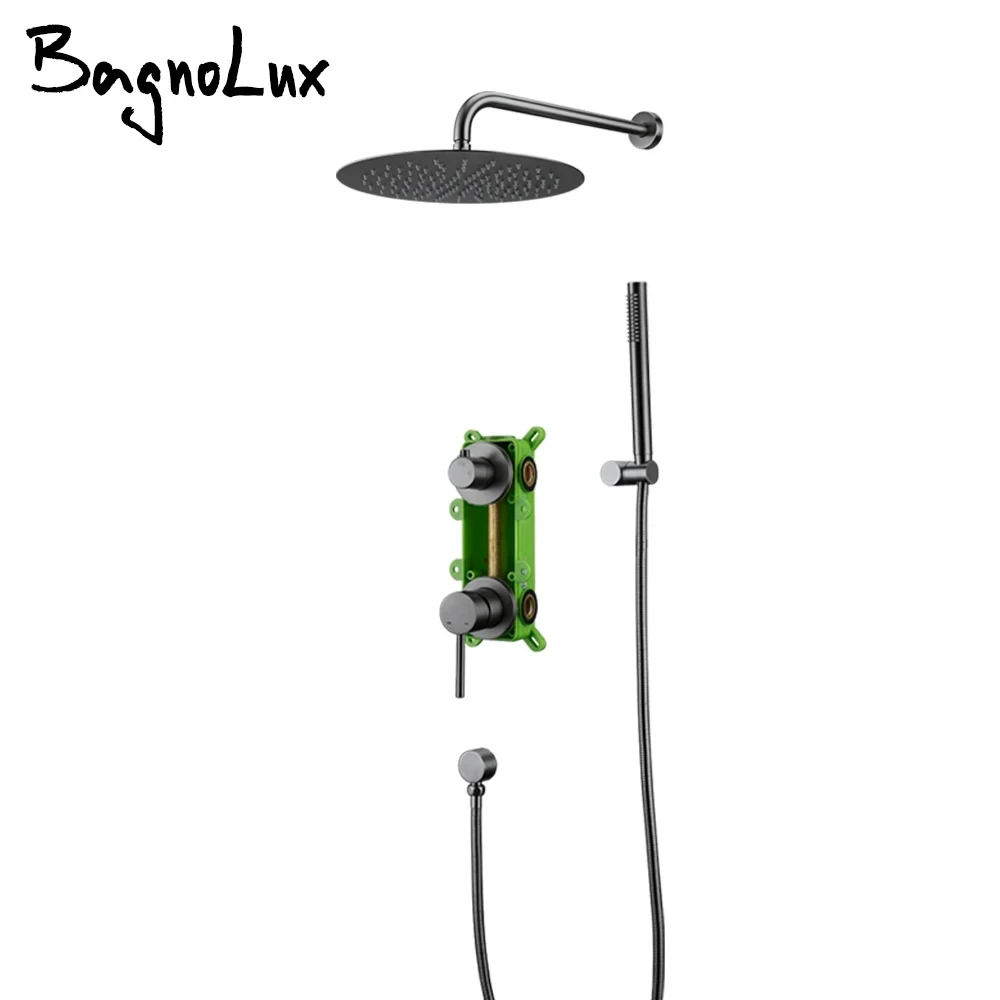 Комплект душевой системы 8-16 дюймов матовый черный утопленный бокс настенный