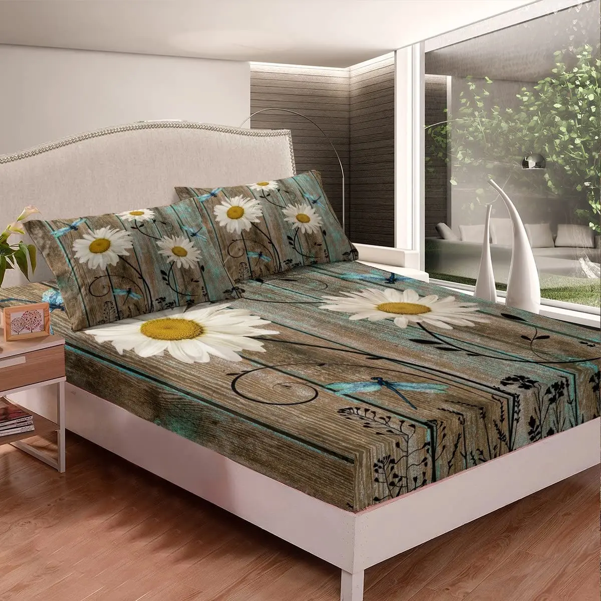 

Комплект постельного белья из 2 наволочек с рисунком ромашки и стрекозы