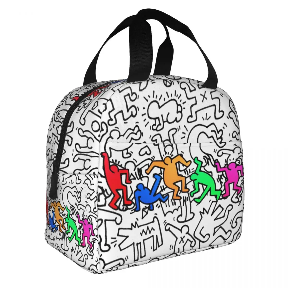 Haring Abstract Dance Insulated Lunch Bag Keith Geometric Graffiti Leakproof Thermal Cooler Bento Box For Women Kids Food Bag