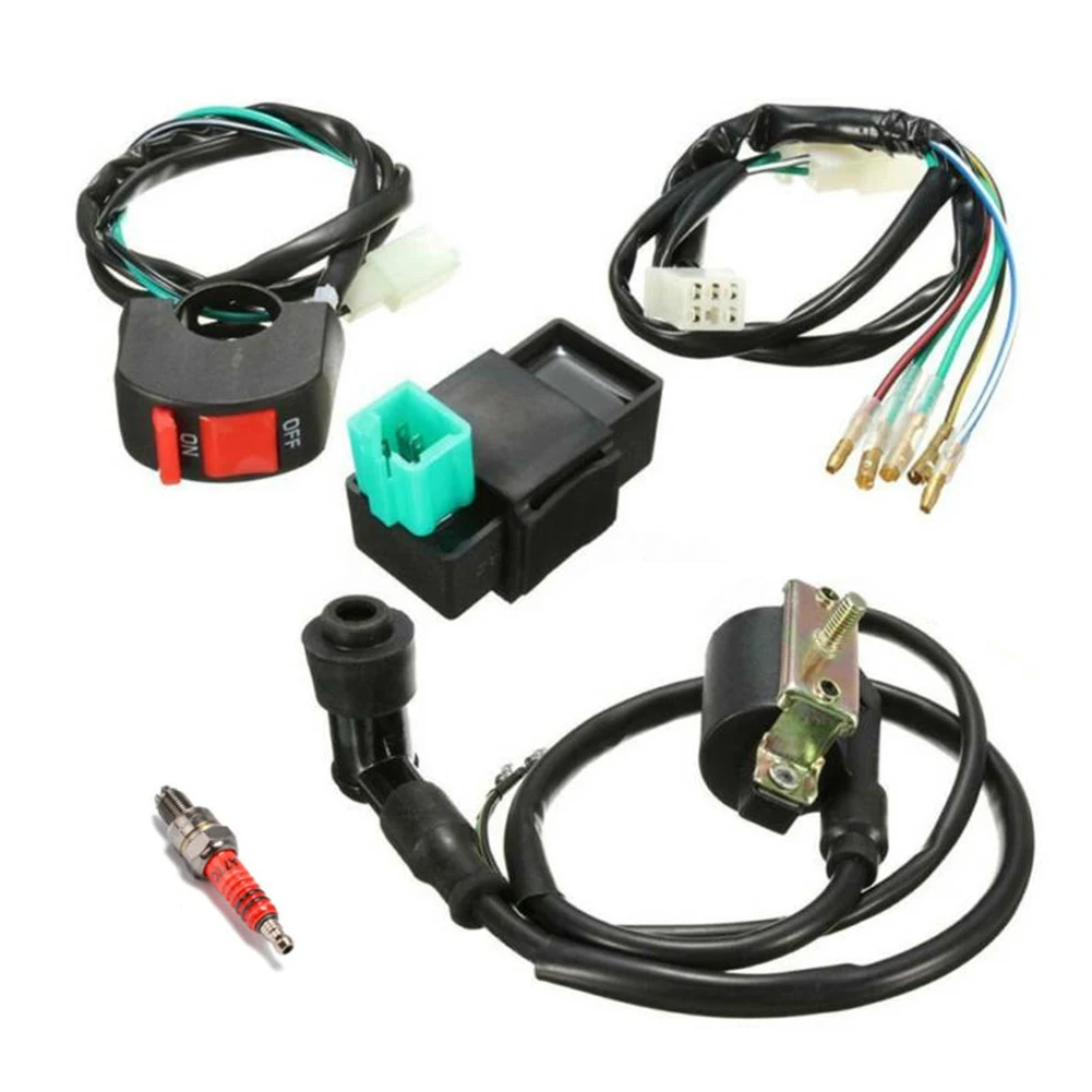 

50cc 90cc 110cc Foot Start Assembly Line Igniter High Voltage Package Spark Plug Flameout Switch 5pcs With Wiring Loom