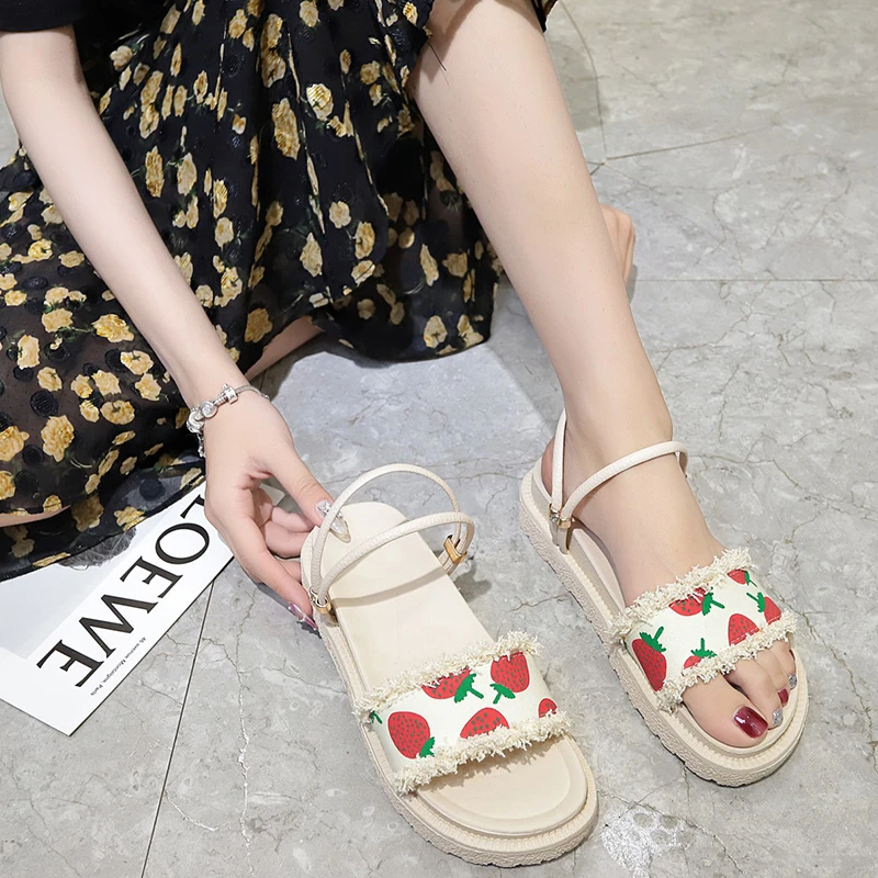 

2023 Summer Shoes Woman Sandals Flat Sandalias Mujer Thin Strips Gladiator Beach Sandals Ladies Flip Flops Slides Thick-soled