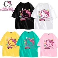 original kawaii hello kitty t shirt clothes cotton girls short sleeve student cartoon hello kitty crew neck top children t shirt