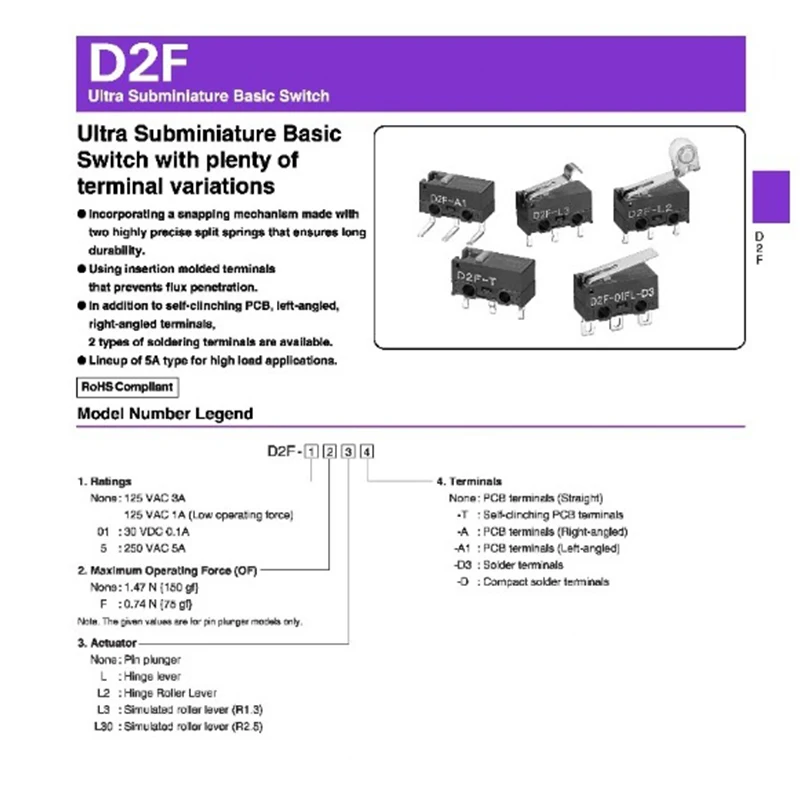 Микропереключатель OMRON D2F-01F-T, серый, 3-контактный, оригинальный, Япония, запчасть для ремонта кнопки мыши (art.: 3920dcc2d60ee) - 3920dcc2d60ee