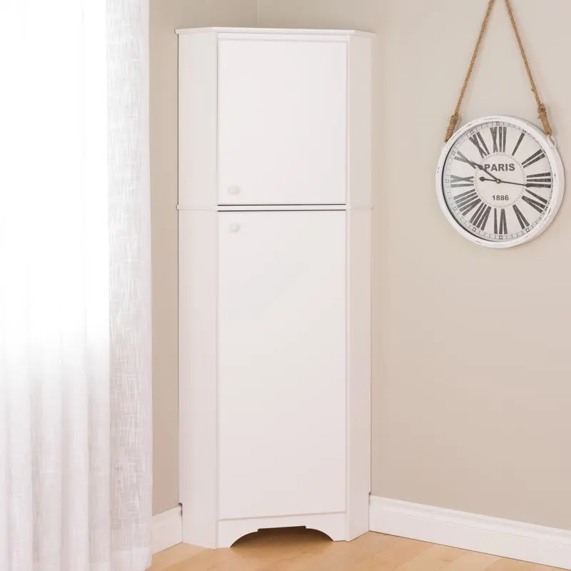 

2-Door Corner Storage Cabinet, 29" Wide, White