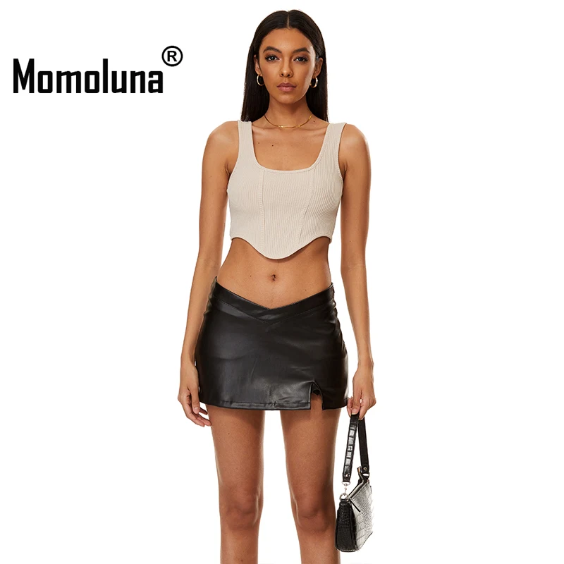

Woman Y2K Pu Leather Irregular Low Waist V Daphnie Side Slit Mini Shorts Skirt