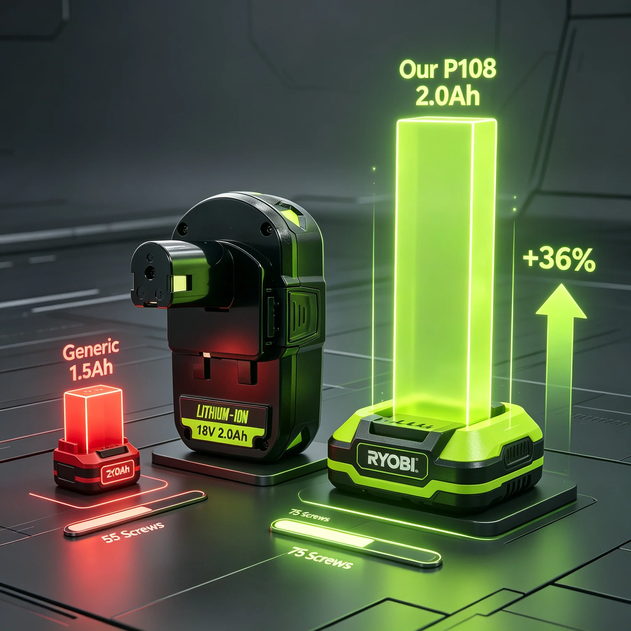 Фото Новая сменная батарея RYOBI P108 18V 2.0Ah для серии, совместима с P203 P204 P210 RB18L50 RB18L20, литий-ионная, высокой емкости. №1