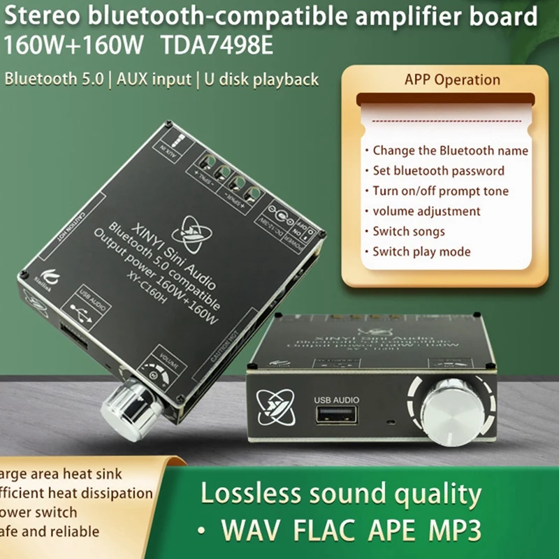 

XY-C160H Bluetooth Audio Power Amplifier Module TDA7498E 160WX2 High Bass Adjustment Amplifier Board DC12-38V